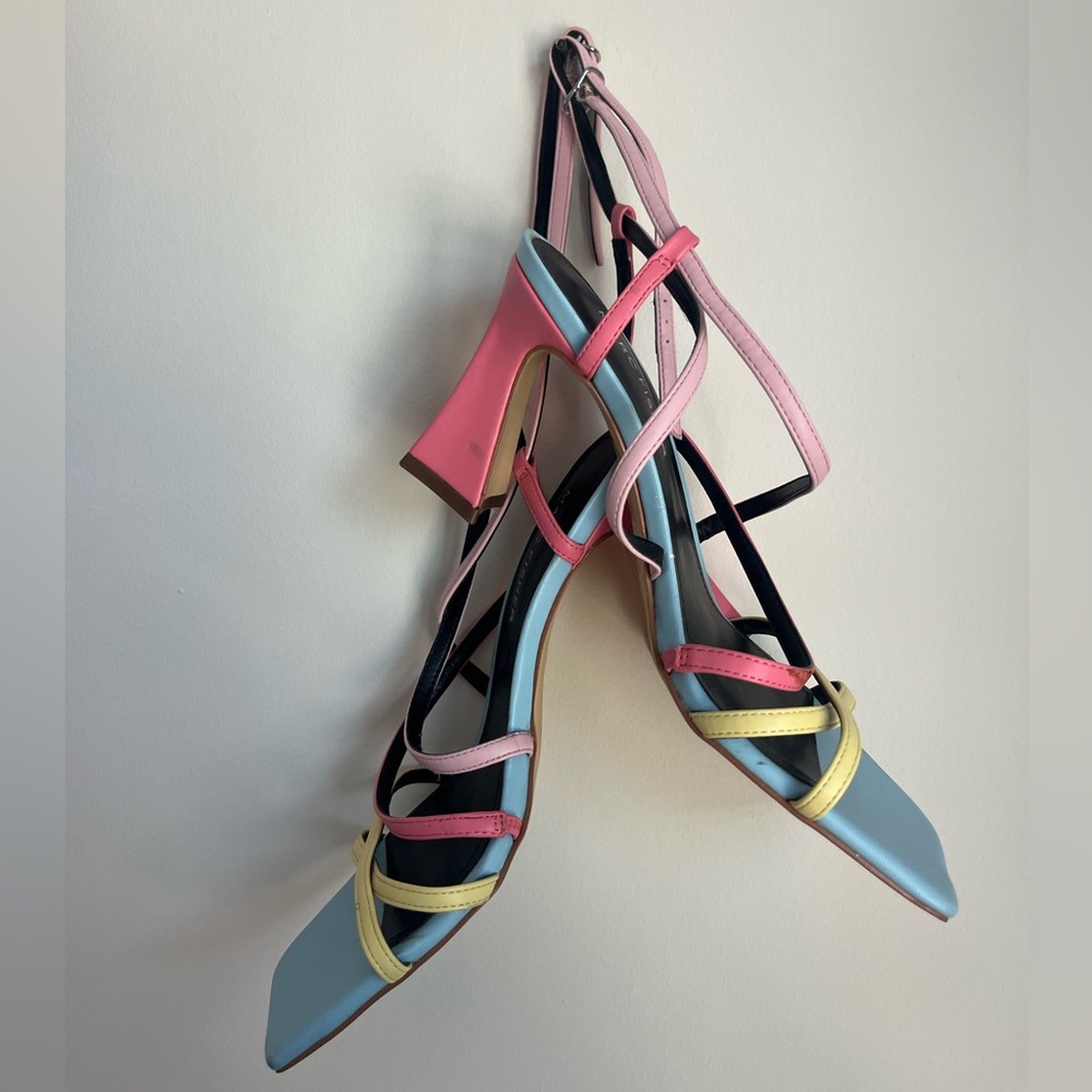 Marc Fisher Pink and Yellow Strappy Heels